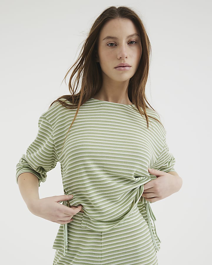 Green Stripe Tie Top And Trousers Lounge Set