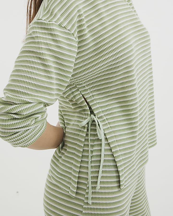 Green Stripe Tie Top And Trousers Lounge Set