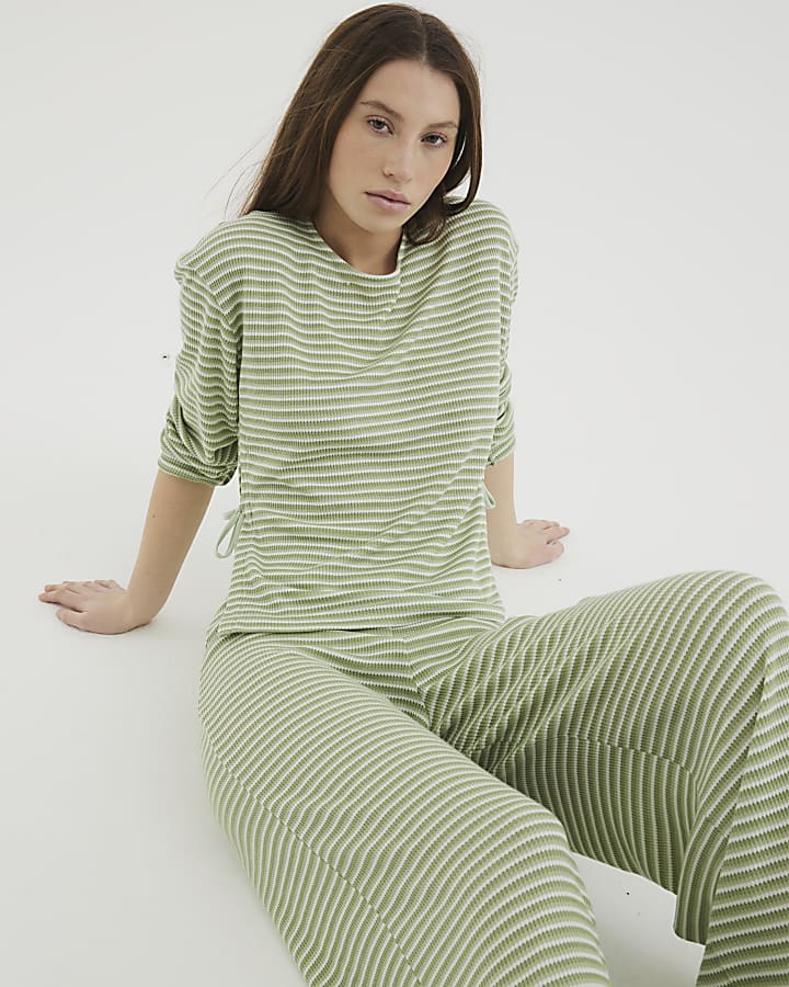 Green Stripe Tie Top And Trousers Lounge Set