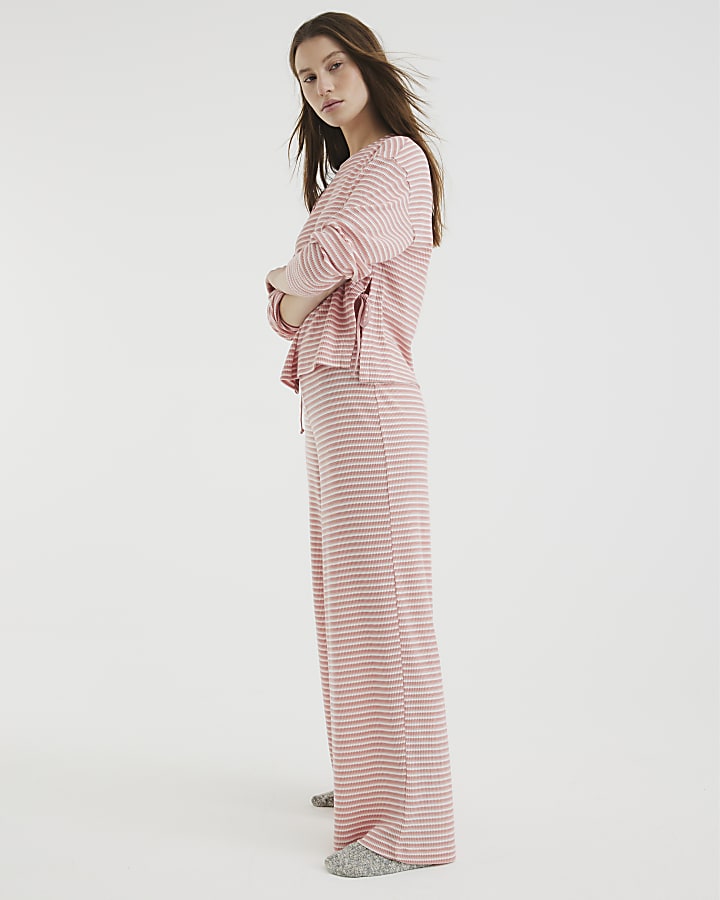 Pink Stripe Tie Top and Trousers Lounge Set