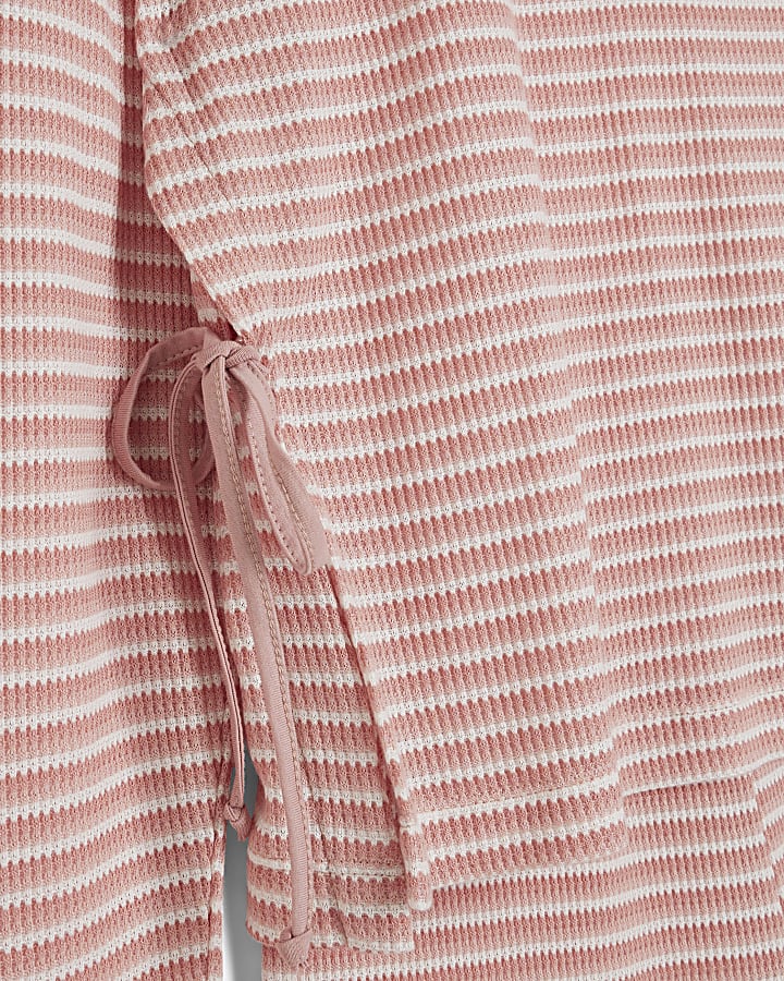 Pink Stripe Tie Top and Trousers Lounge Set