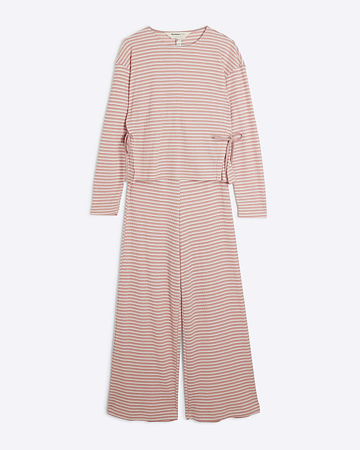 Pink Stripe Tie Top and Trousers Lounge Set