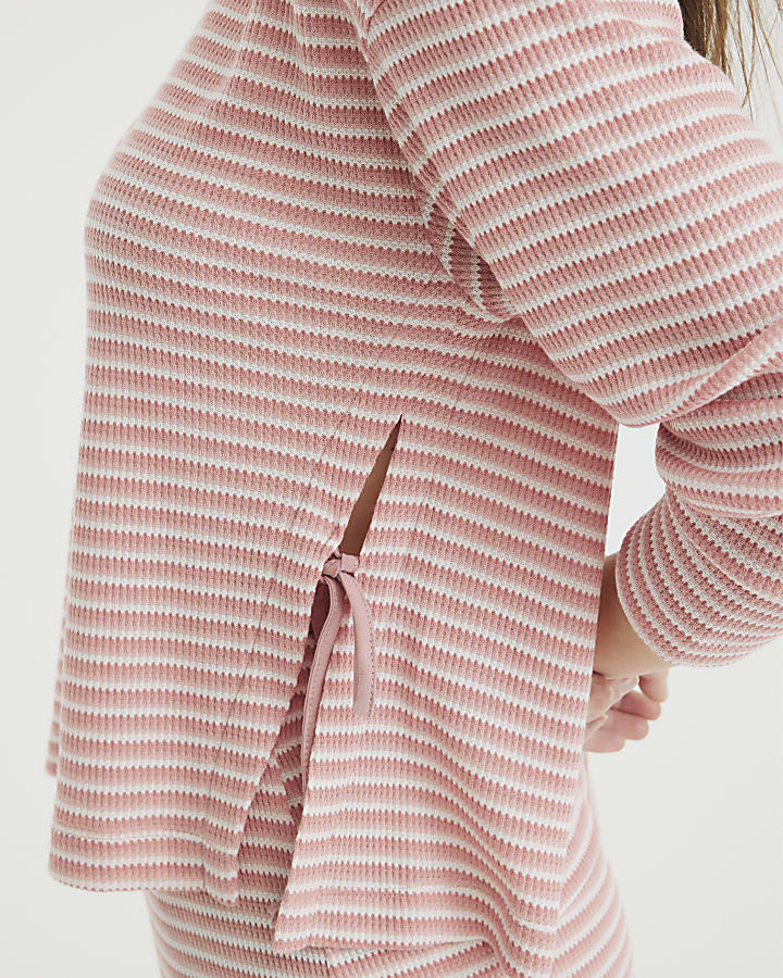 Pink Stripe Tie Top and Trousers Lounge Set