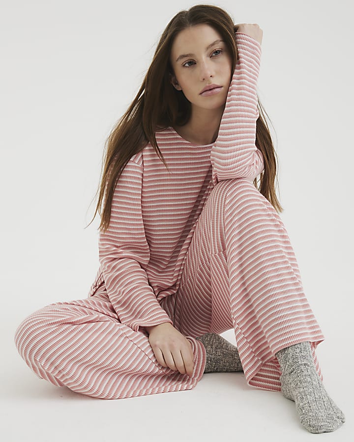 Pink Stripe Tie Top and Trousers Lounge Set