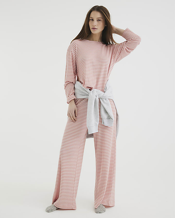 Pink Stripe Tie Top and Trousers Lounge Set