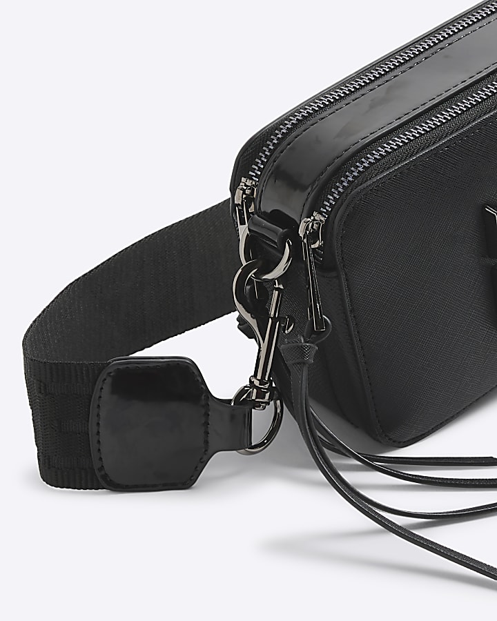 Black Faux Leather Crossbody Camera Bag