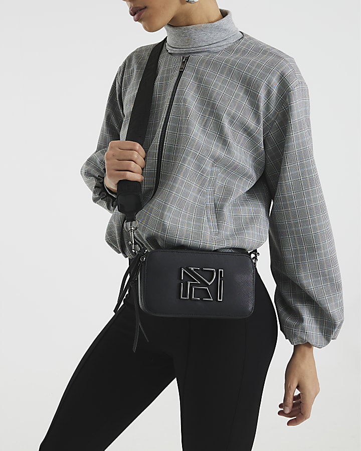 Black Faux Leather Crossbody Camera Bag