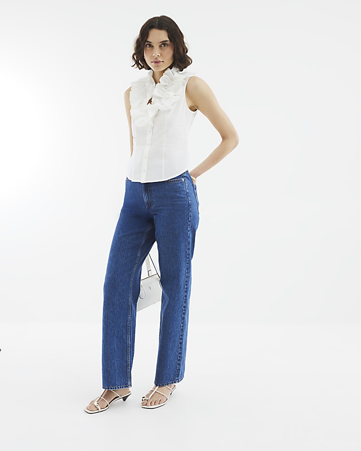 White Premium Ruffle Sleeveless Blouse