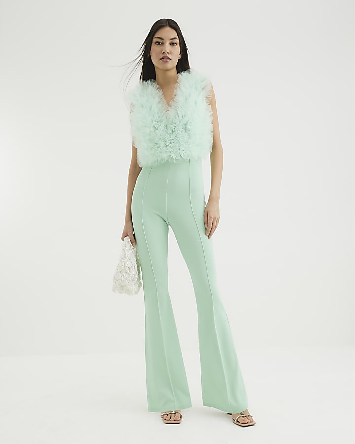 Green Sleeveless Ruffled Jumpsuit