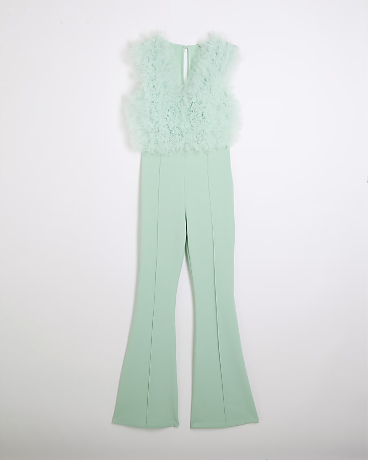 Green Sleeveless Ruffled Jumpsuit