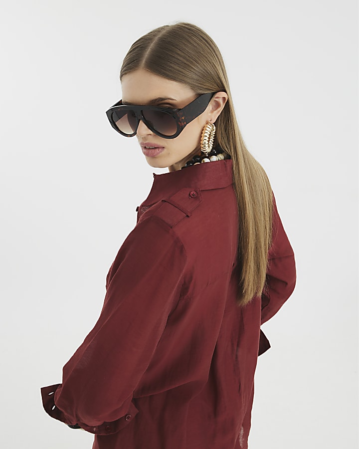 Brown Long Sleeve Utility Shirt