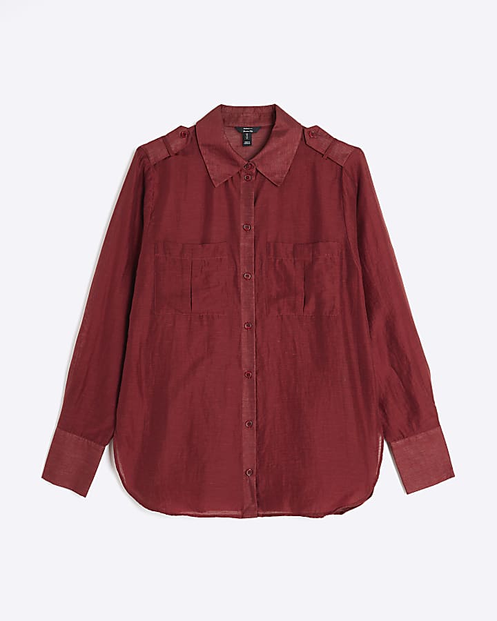 Brown Long Sleeve Utility Shirt