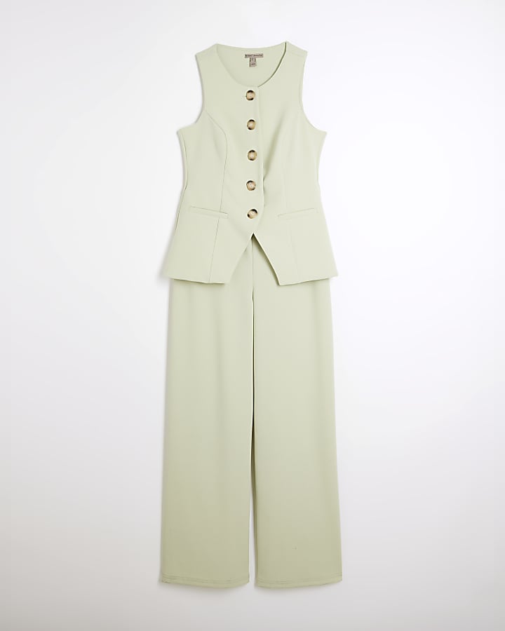 Green Sleeveless Longline Waistcoat Jumpsuit