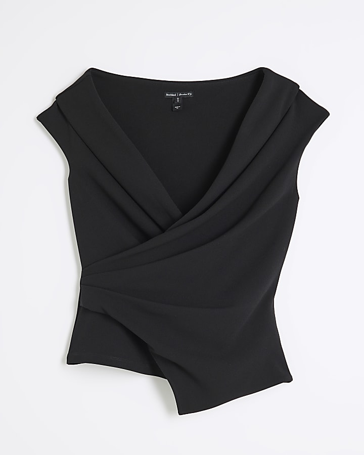 Black Drape Wrap Top
