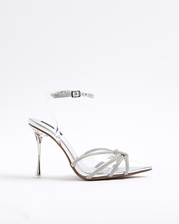 Silver Diamante Perspex Court Heels