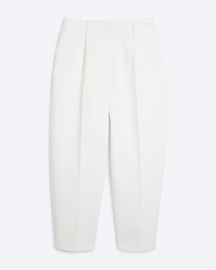 White Slim Barrell Leg Trousers