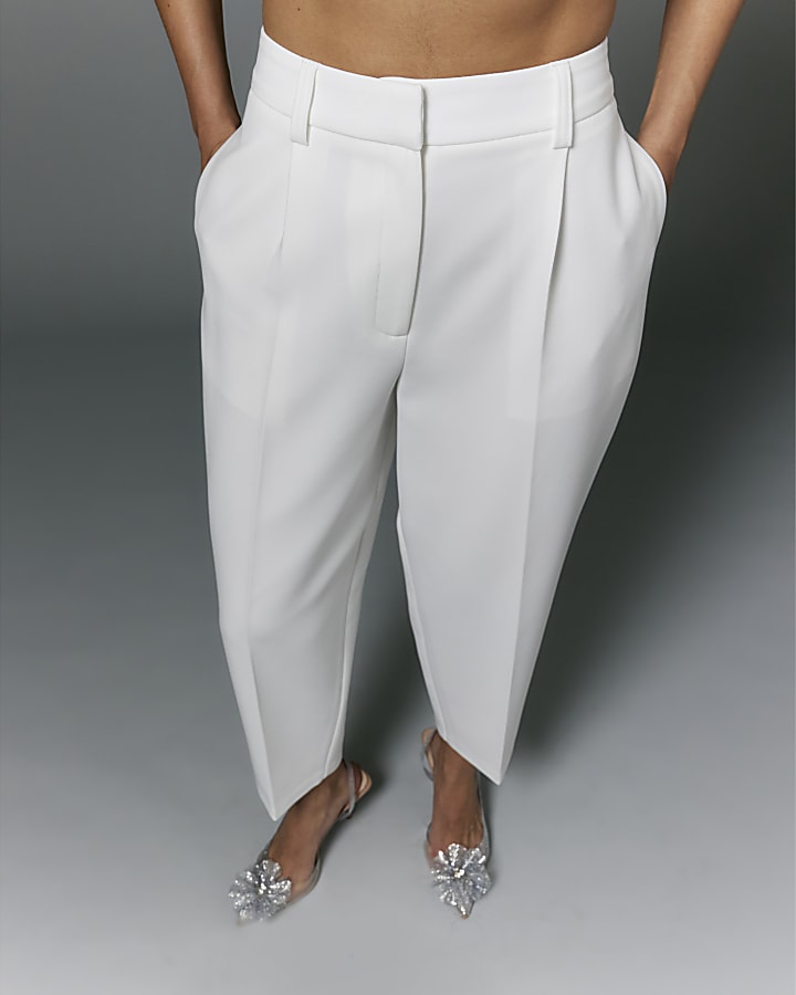 White Slim Barrell Leg Trousers