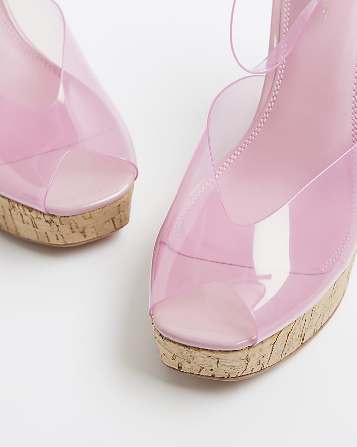 Pink Peep Toe Perspex Wedges