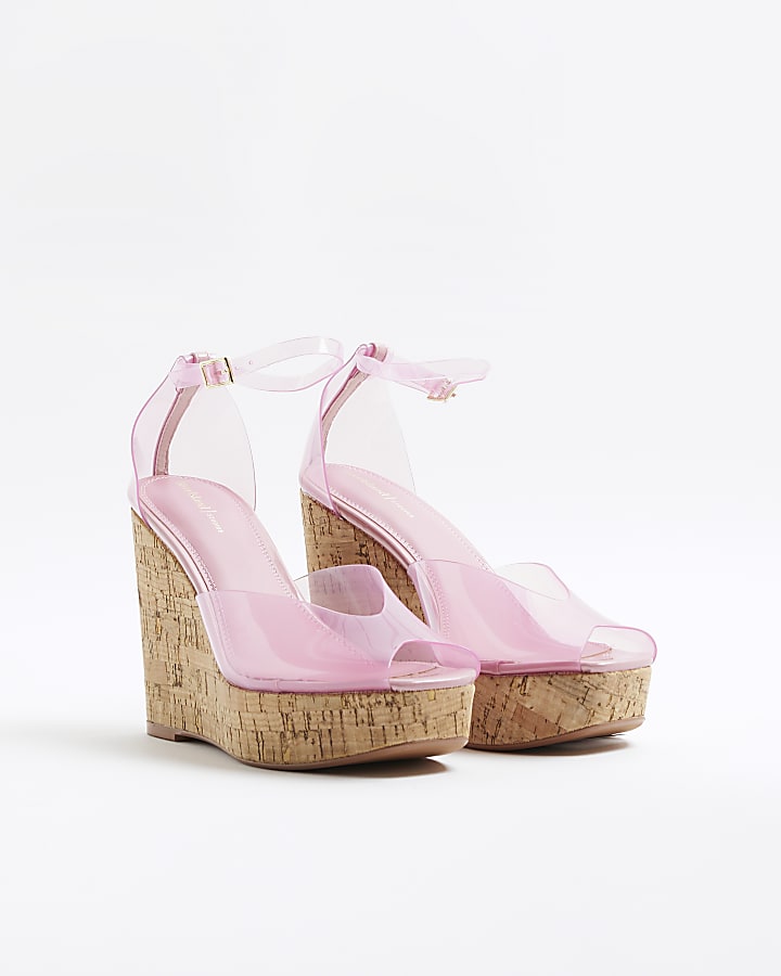 Pink Peep Toe Perspex Wedges