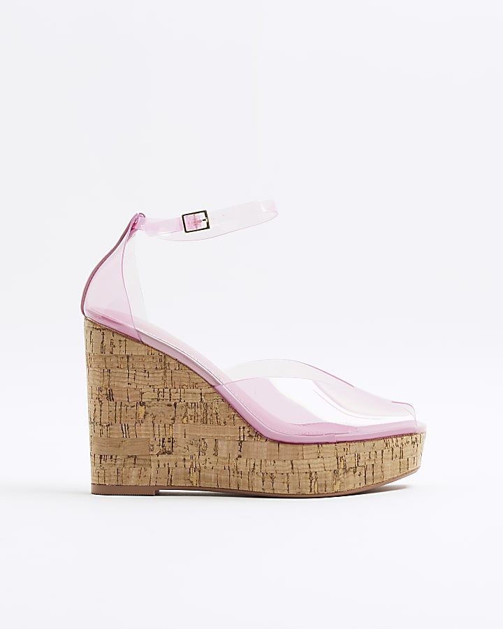 Pink Peep Toe Perspex Wedges