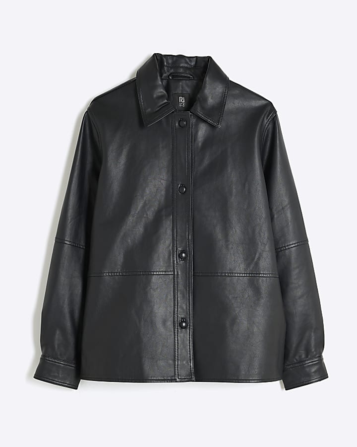 Black Premium Leather Overshirt