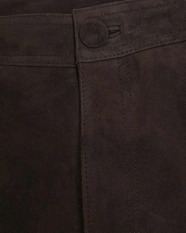 Brown Premium Suede Barrel Leg Trousers