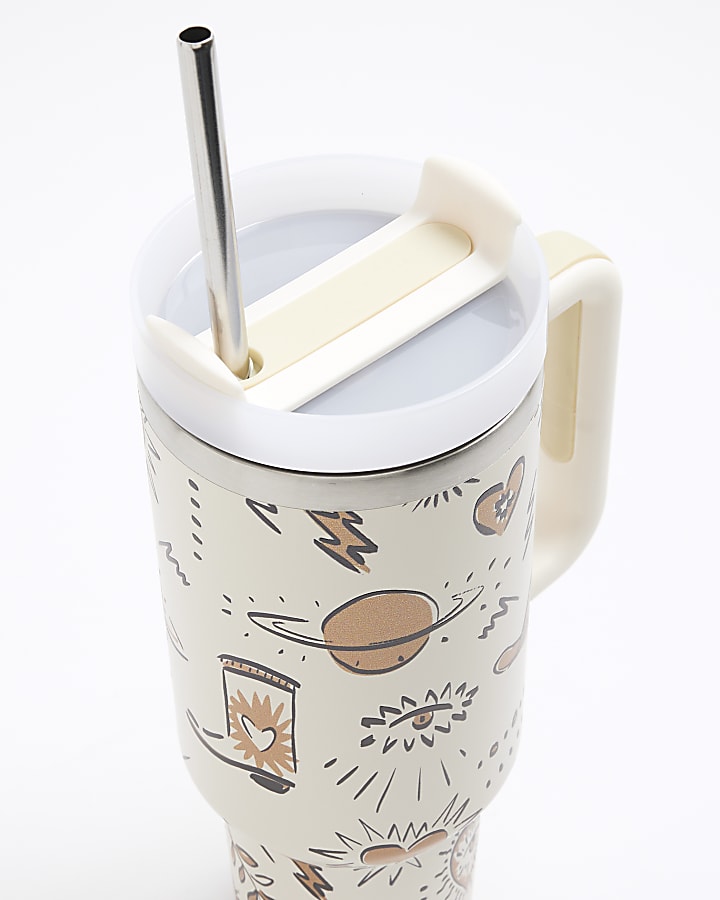 Cream Western Cup With Straw