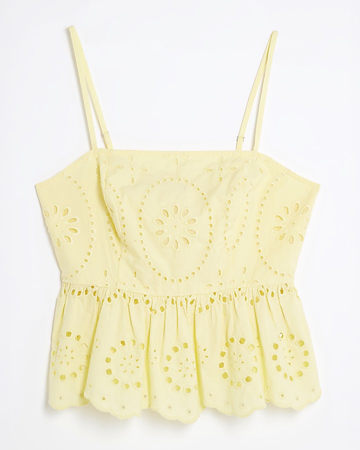 Yellow Sleeveless Cutwork Peplum Cami Top