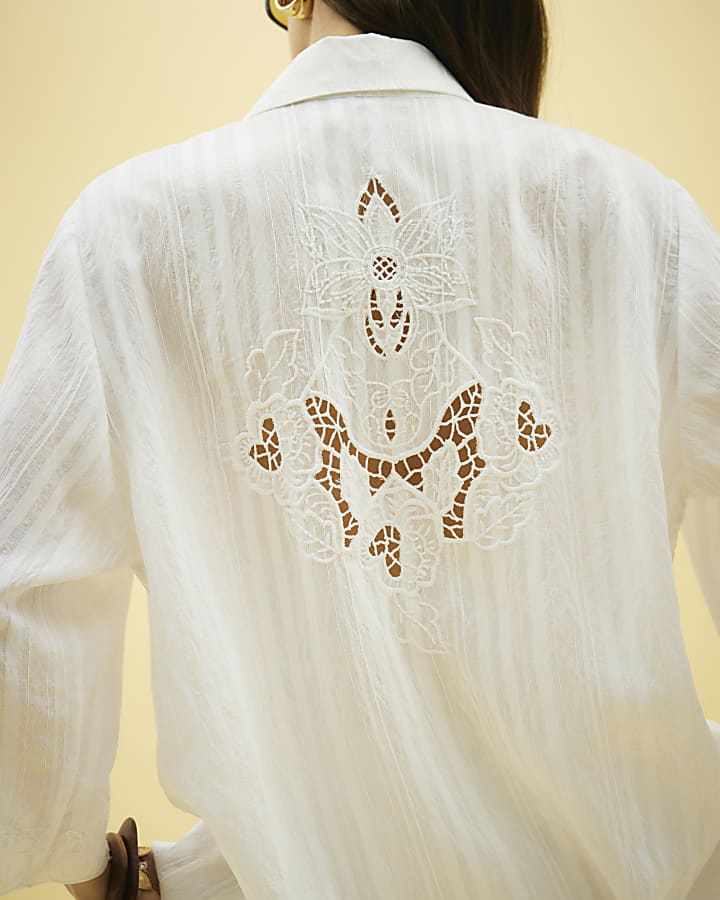 White Cutwork Relaxed Shirt