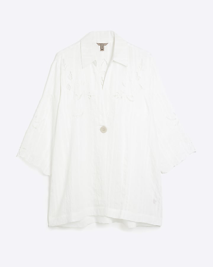 White Cutwork Relaxed Shirt