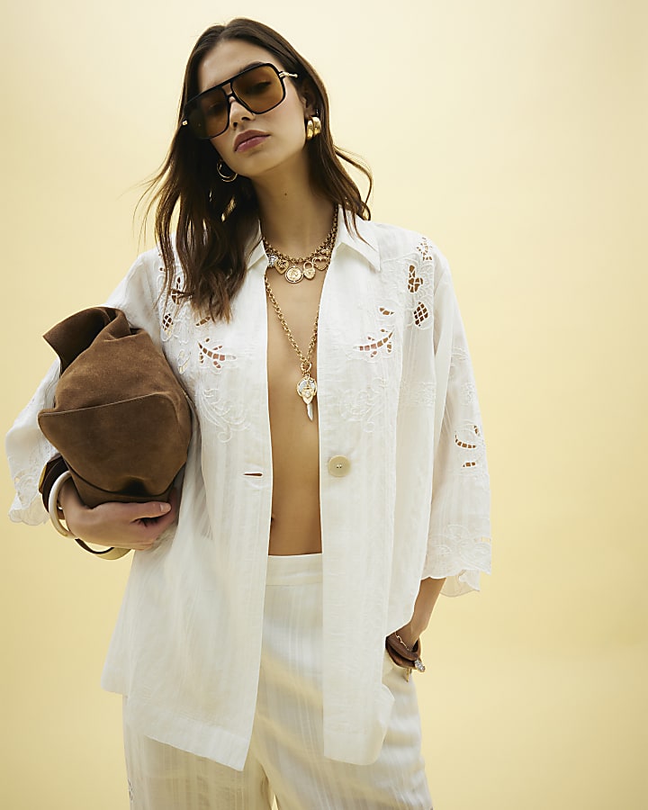 White Cutwork Relaxed Shirt