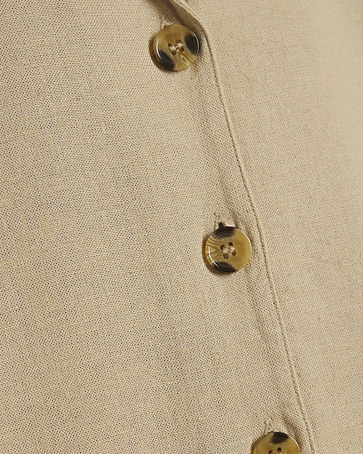 Stone Short Sleeve Boxy Linen Blend Shirt