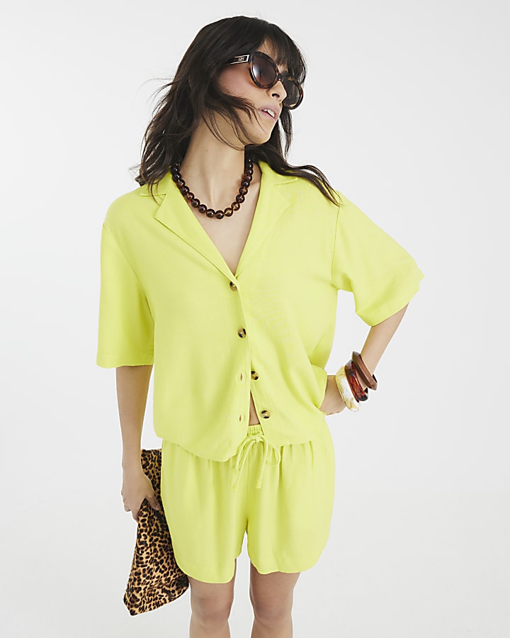 Yellow Boxy Fit Linen Blend Shirt