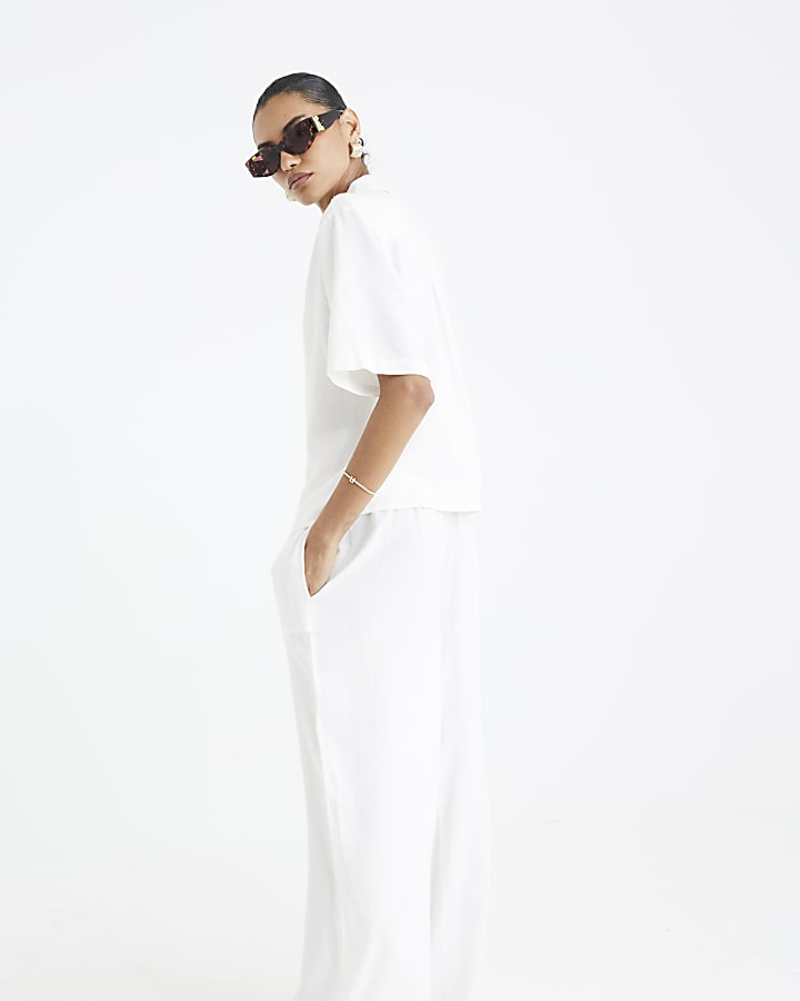 White Boxy Fit Linen Blend Shirt