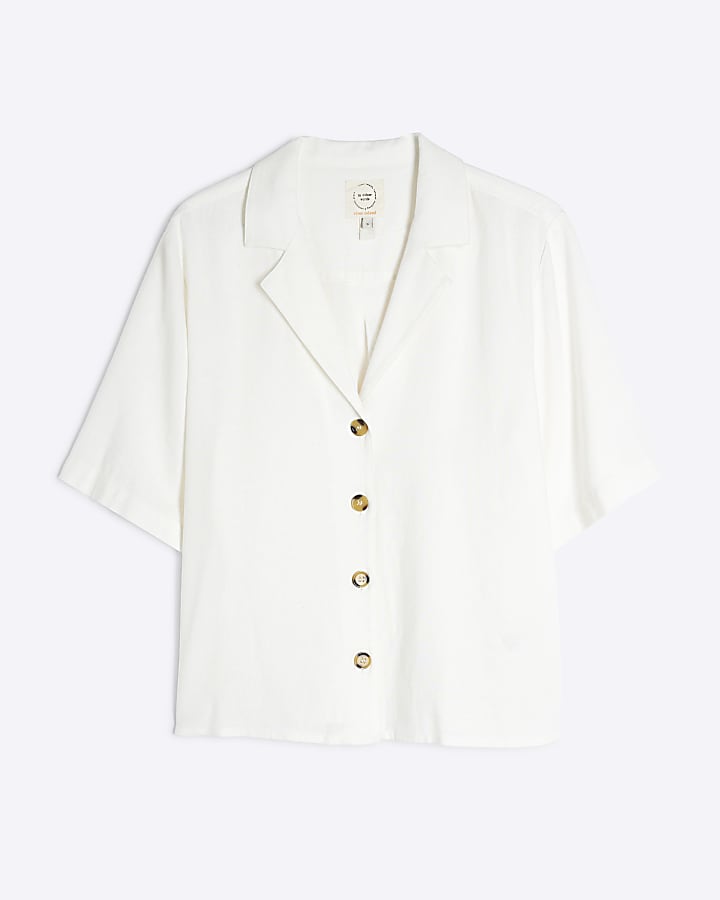 White Boxy Fit Linen Blend Shirt