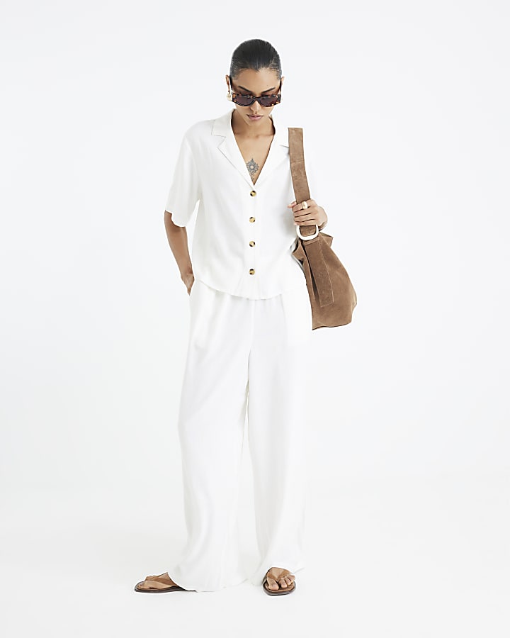 White Boxy Fit Linen Blend Shirt