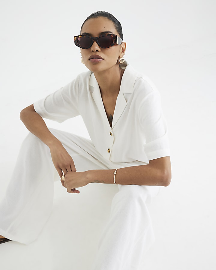 White Boxy Fit Linen Blend Shirt