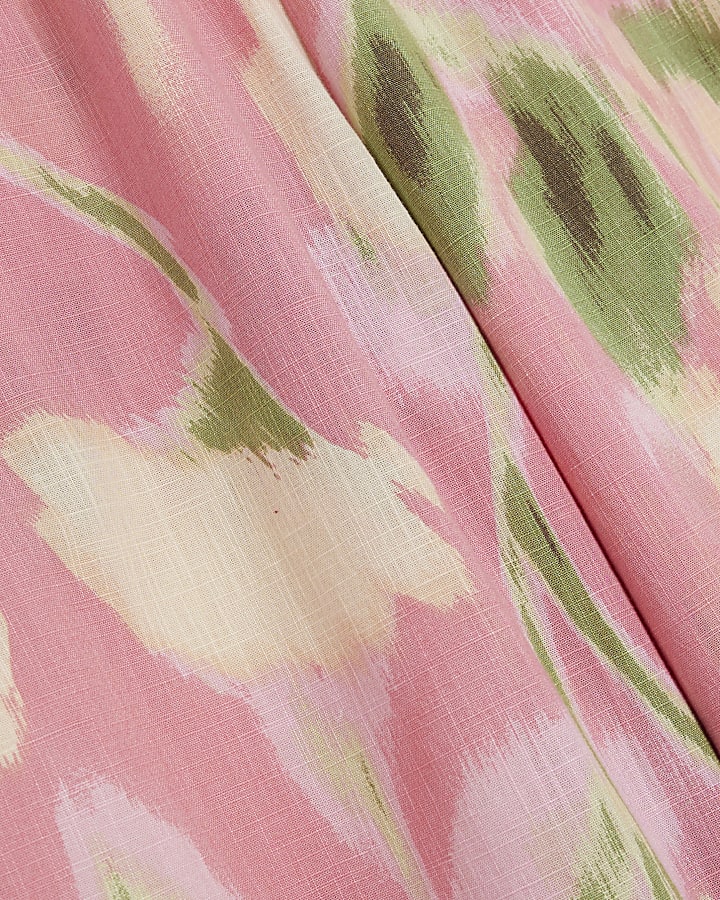 Pink Floral Linen Blend Wide Leg Trousers