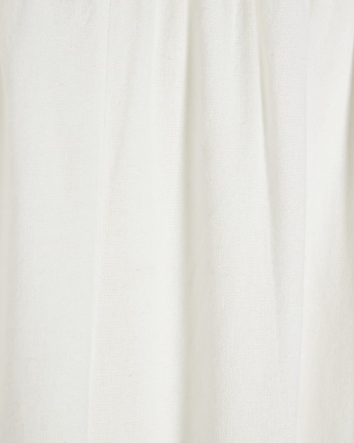 White Linen Blend Wide Leg Trousers