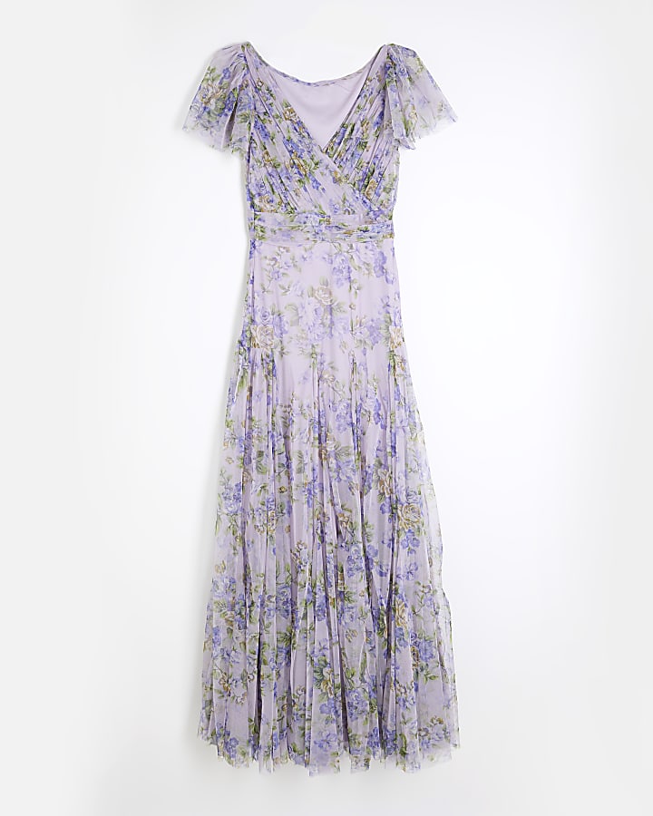 Purple Floral Wrap Maxi Dress