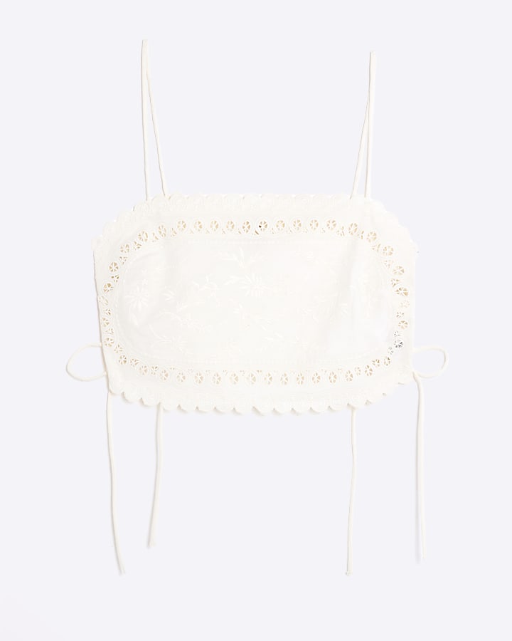 Cream Sleeveless Embroidered Cami Top