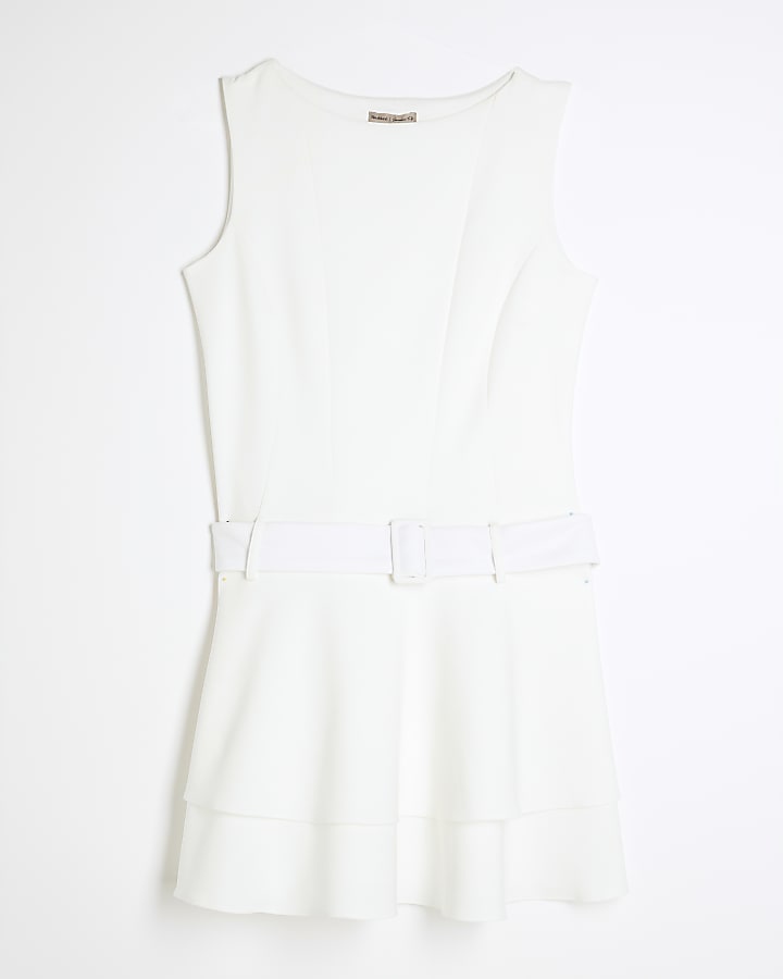 White Sleeveless Double Layered Mini Dress