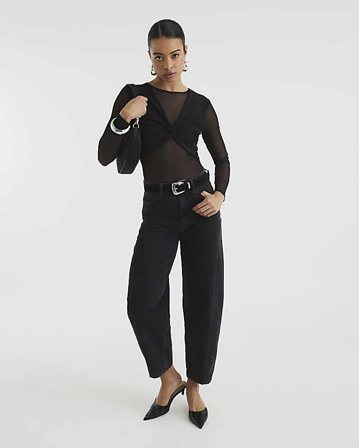 Black Long Sleeve Mesh Bodysuit