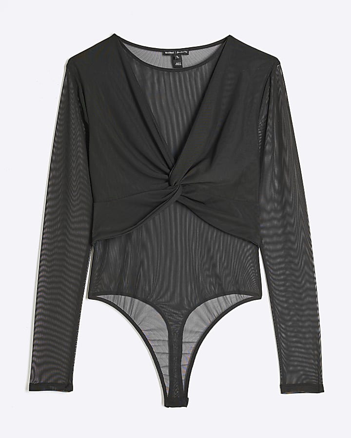 Black Long Sleeve Mesh Bodysuit