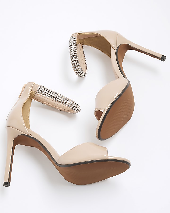 Pink Embellished Strap Peep Toe Heels