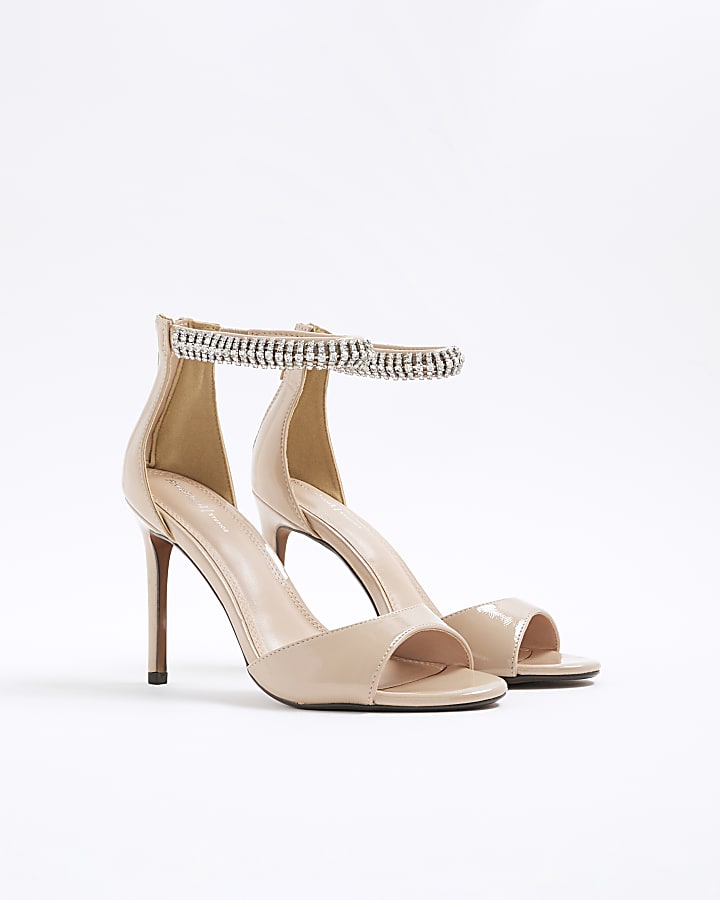 Pink Embellished Strap Peep Toe Heels