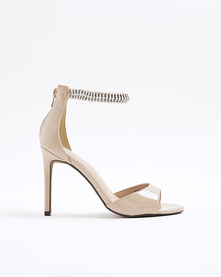 Pink Embellished Strap Peep Toe Heels