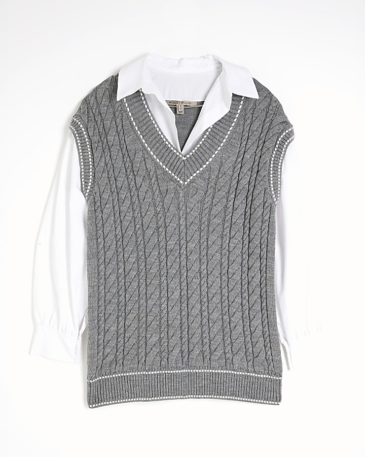 Grey Cable Knit Hybrid Shirt