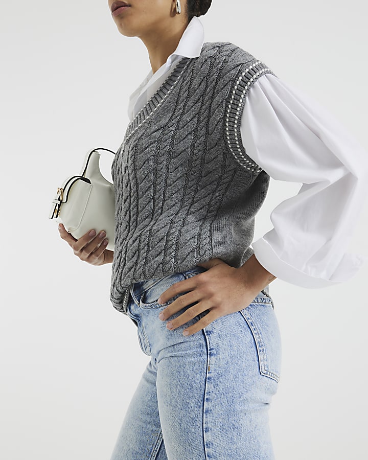 Grey Cable Knit Hybrid Shirt