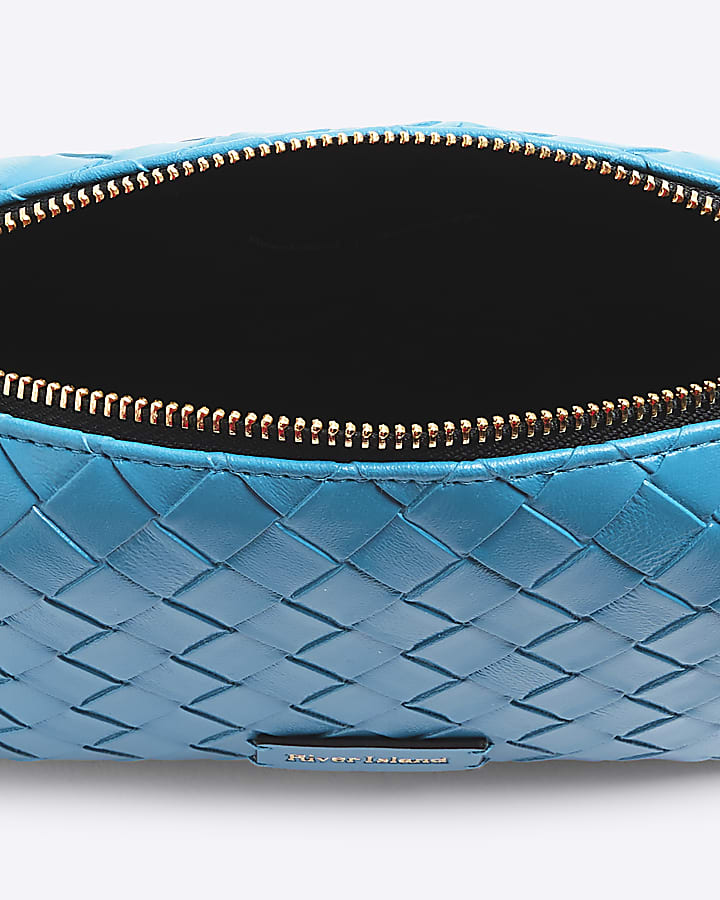 Blue Faux Leather Weave Cross Body Bags